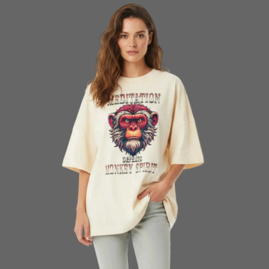 Toripros STILLE Kollektion – MEDITATION defeats MONKEY SPIRIT Premium Organic Oversize Blast in Beige, modernes Streetwear-Design mit starkem Statement

