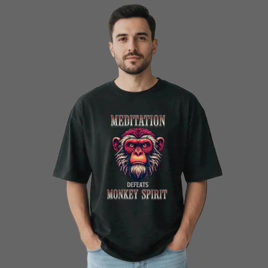 Toripros STILLE Kollektion – MEDITATION defeats MONKEY SPIRIT Premium Organic Oversize Blast in Schwarz, modernes Streetwear-Design mit starkem Statement