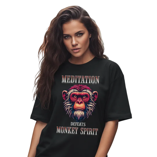 Toripros STILLE Kollektion – MEDITATION defeats MONKEY SPIRIT Premium Organic Oversize Blast in Schwarz, modernes Streetwear-Design mit starkem Statement