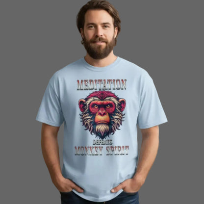  Toripros STILLE Kollektion – MEDITATION defeats MONKEY SPIRIT Oversized Shirt in Babyblau, modernes Streetwear-Design mit starkem Statement