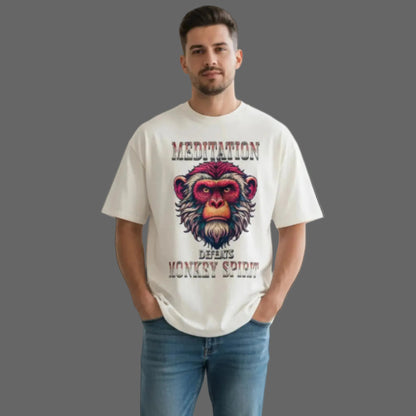  Toripros STILLE Kollektion – MEDITATION defeats MONKEY SPIRIT Oversized Shirt in Natural Raw, modernes Streetwear-Design mit starkem Statement

