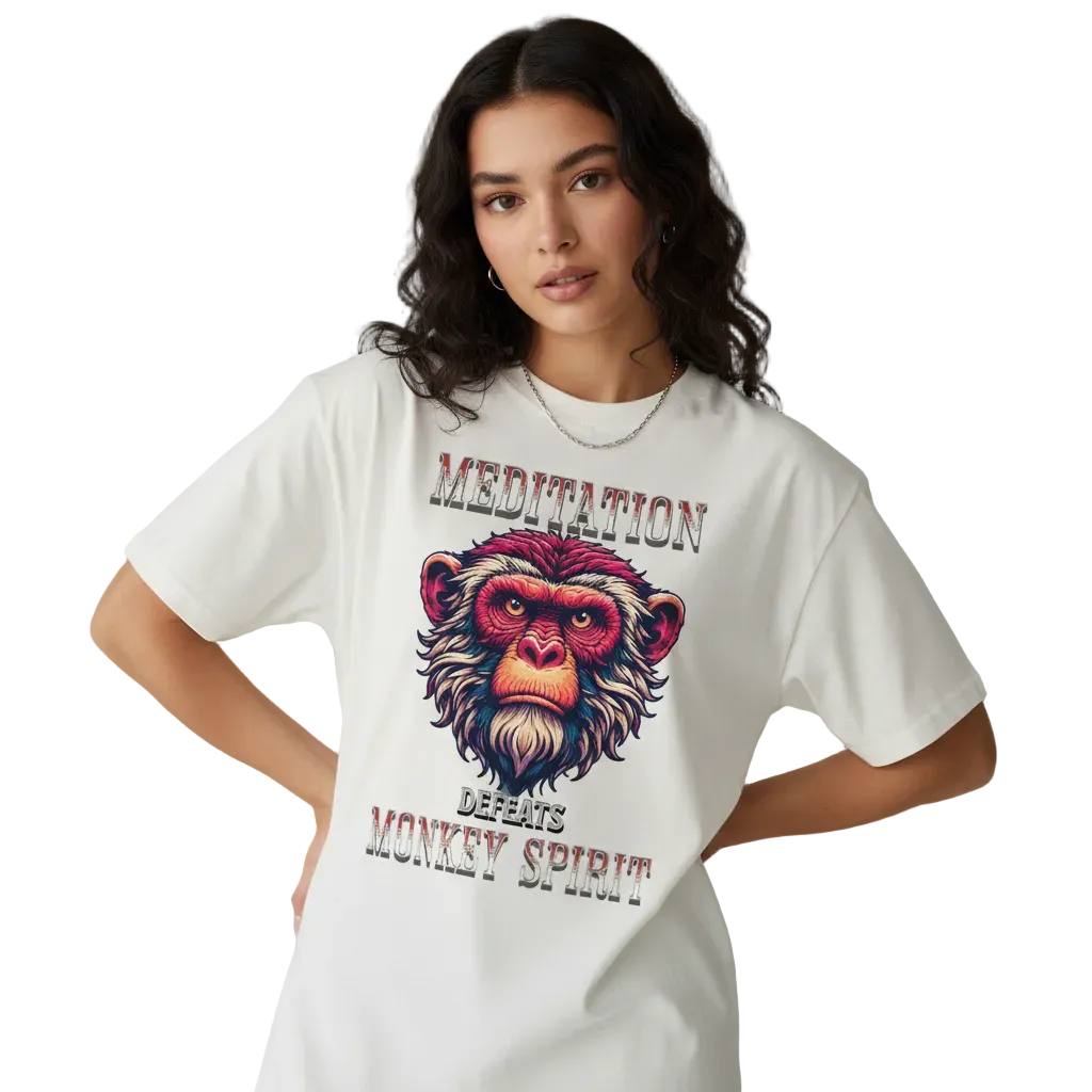  Toripros STILLE Kollektion – MEDITATION defeats MONKEY SPIRIT Oversized Shirt in Natural Raw, modernes Streetwear-Design mit starkem Statement
