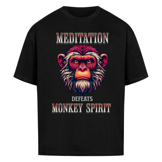 Toripros STILLE Kollektion – MEDITATION defeats MONKEY SPIRIT Oversized Shirt in Schwarz, modernes Streetwear-Design mit starkem Statement
