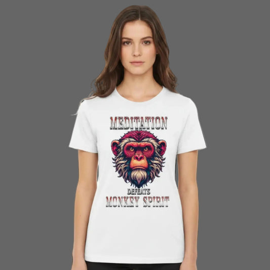 Toripros STILLE Kollektion – MEDITATION defeats MONKEY SPIRIT Premium T-Shirt in Natural Raw, modernes Streetwear-Design mit starkem Statement