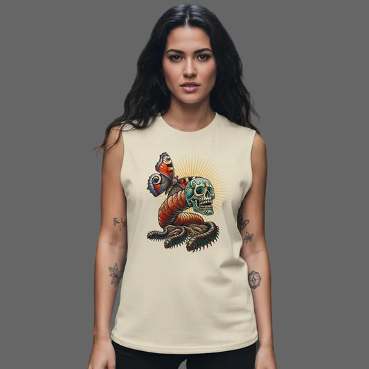 Toripros Wandel Kollektion – Wandel ONE Sleeveless Oversized Tee in Sand, modernes Streetwear-Design mit starkem Statement